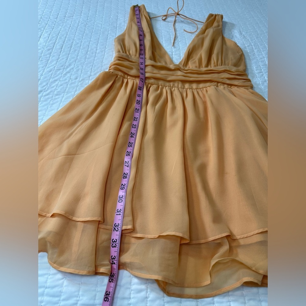 Abercrombie & Fitch Orange V-Neck Mini Fit and Flare Open Back Dress in Size L - Picture 5 of 15